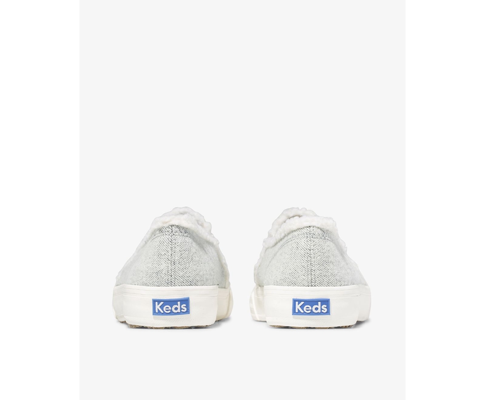 Slip On Γυναικεια - Keds Double Decker Brushed Denim Faux Shearling - Γκρι - WRQJN6492